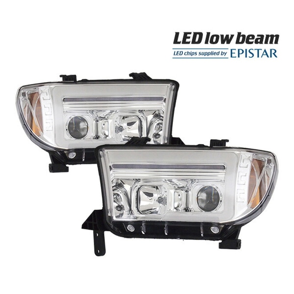 トヨタ 07-13y タンドラ | 08y- セコイア プロジェクターヘッドライト ヘッドランプ LED シーケンシャルウインカー付 クローム 左右セット 日本仕様 日本光軸 左側走行用