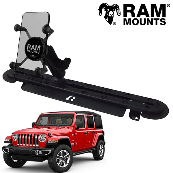 【RAM MOUNTS 正規品】 ジープ JL ラングラー | JT グラディエーター ラムマウント タフトラック+Xグリップ(テザー付) Sサイズ+標準アーム+トラックボールベース 4点セット スマホホルダー 