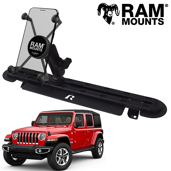 【RAM MOUNTS 正規品】 ジープ JL ラングラー | JT グラディエーター ラムマウント タフトラック+Xグリップ(テザー付) Lサイズ+標準アーム+トラックボールベース 4点セットスマホホルダー 