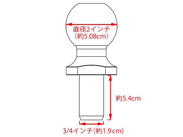 【CURT 正規品】 トレーラーヒッチ用 ヒッチボール 40018 ボール直径2インチ 約50mm シャフト 軸径3/4インチ 約19mm 牽引能力 約1587kg