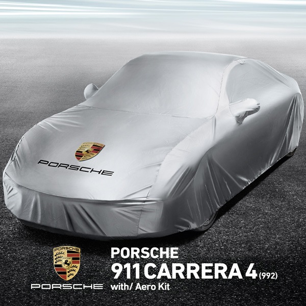 USポルシェ純正 カーカバー ボディカバー カスタムフィット 911カレラ 4/4S/GTS (992型) Carrera ロゴ入 ミラーポケット バッグ付 エアロキット装備車両用 【専用設計】【屋外用】