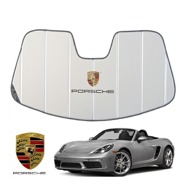 USポルシェ純正 専用設計 PORSCHE ロゴ入 サンシェード 吸盤不要 