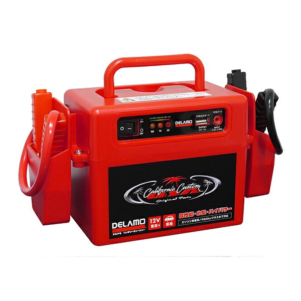 DELAMO 12V車用 プロ仕様 ジャンプスターター 高出力 500A GSバッテリー搭載 小型 超軽量 過充電防止機能付 USBポート付 5A  エンジンスターター バッテリーブースター ジャンプケーブル付 充電器 ガソリン車 ディーゼル車に 1年保証 ER-392 
