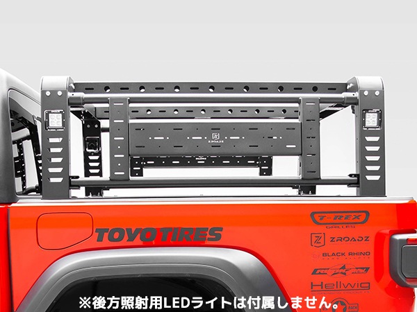 【ZROADZ 正規品】ジローズ アクセスオーバーランドラック 2リフティングサイドゲート LEDキューブライト付 ジープ JT グラディエーター トレイルレールカーゴシステム有車用  ROTOPAX/Hi-Lift固定可 Z834111
