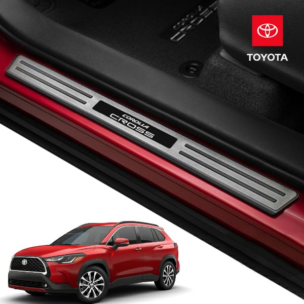 USトヨタ純正 スカッフプレート フロント/リア 4枚セットドアシル サイドシルプレート プロテクターCOROLLA CROSSロゴ入 樹脂メタル製 トヨタ カローラクロス 10系
