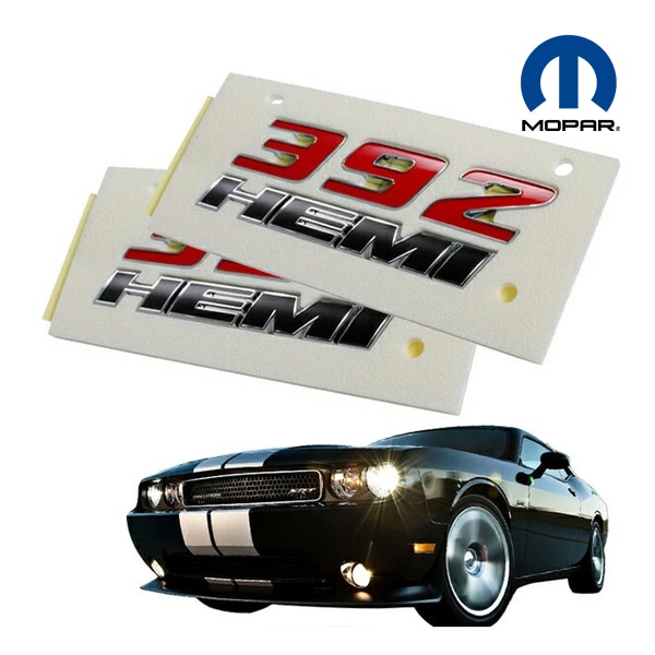 MOPAR純正 392 HEMI エンブレム(レッド&マットブラック) 左右セット 68086136AE フェンダーエンブレム サイドエンブレム 11-22y ダッジ チャレンジャー、12-21y チャージャー