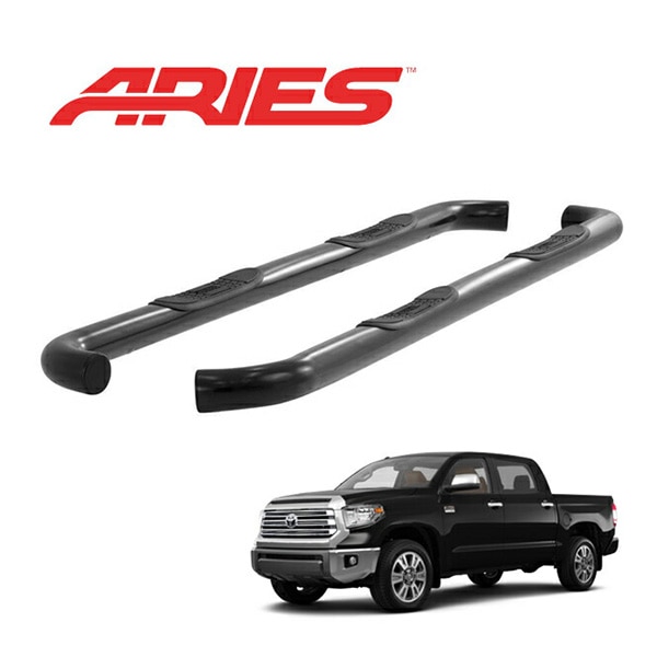 【ARIES 正規品】 スチール サイドステップ ラウンド サイドバー 3インチ チューブステップ グロスブラック 艶有り 07-21y トヨタ タンドラ クルーマックス 