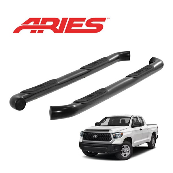【ARIES 正規品】 スチール サイドステップ ラウンド サイドバー 3インチ チューブステップ グロスブラック 艶有り 07-21y トヨタ タンドラ ダブルキャブ