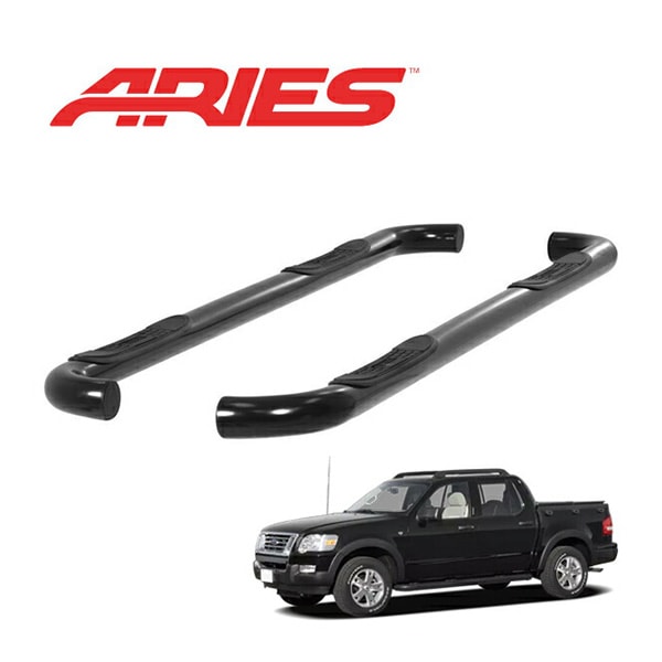 【ARIES 正規品】 スチール サイドステップ ラウンド サイドバー 3インチ チューブステップ グロスブラック 艶有り 07-10y フォード FORD エクスプローラー スポーツトラック 