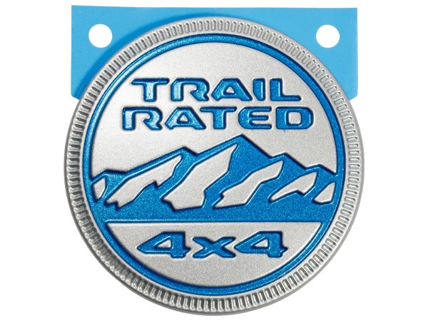 MOPAR純正 TRAIL RATED サイド フェンダー エンブレム(シルバー&ブルー) 18y- ジープ JL ラングラー 20y- JT グラディエーター バッジ マーク TrailRated