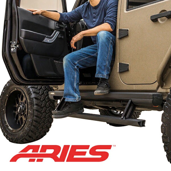 【ARIES 正規品】ジープ JK ラングラー 4ドア リトラクタブル パワー ランニングボード 電動 サイドステップ パワーステップ 電動格納 パウダーコーティング LEDライト付 3025170-3025165