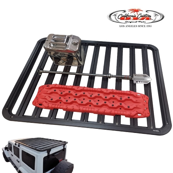 カリフォルニアカスタム ジープ JK ラングラー 2ドア 4ドア プラットフォーム フラット ルーフラック フラットラック 1600×1400mm パウダーコート仕上げ アウトドア