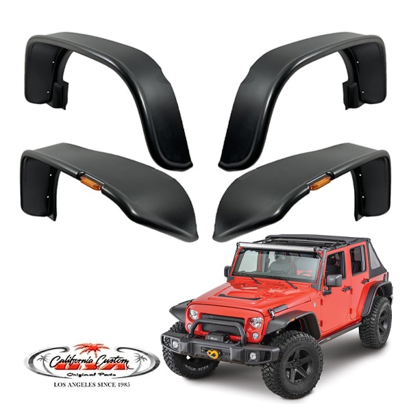 カリフォルニアカスタム ジープ JK ラングラー アンリミテッド 4ドア フラットスタイル オーバーフェンダー テクスチャーブラック 4CPS 出幅:フロント 約24cm リア 約12cm オレンジLEDライト付き
