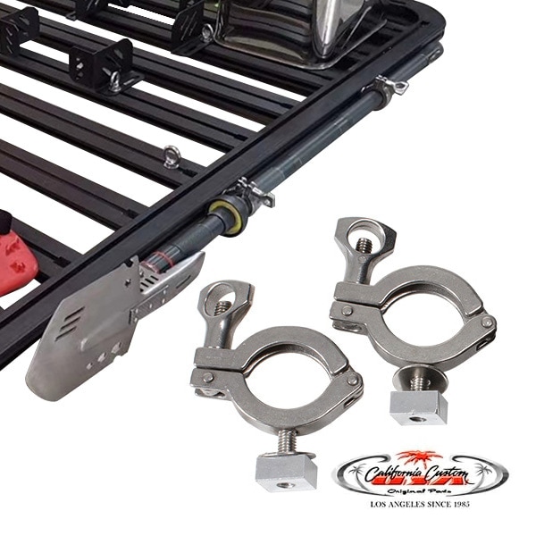 カリフォルニアカスタム フラットラック用 ショベルブラケット ルーフラック クロスバー ベースキャリア ルーフキャリア フラットルーフラック装備車 2個1セット 適合直径3-4cm スポンジテープ付属