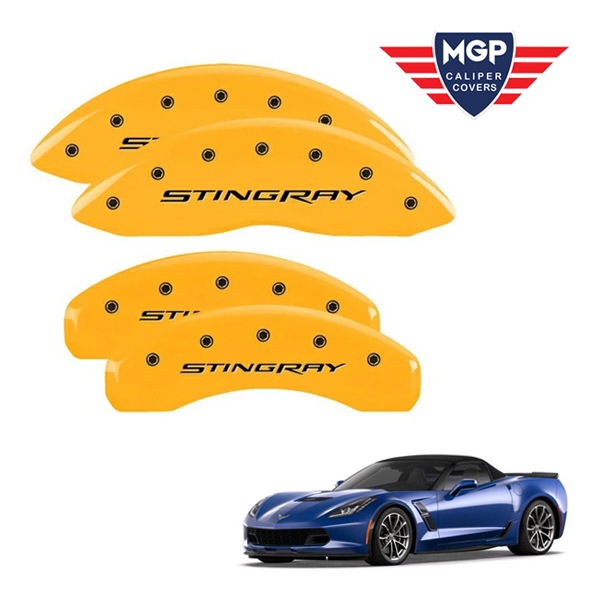 【MGP 正規品】14-19y シボレー コルベット C7 専用設計 ブレーキ キャリパーカバー イエロー スティングレーロゴ アルミ製 13009SSTYYL フロント リア 1台分
