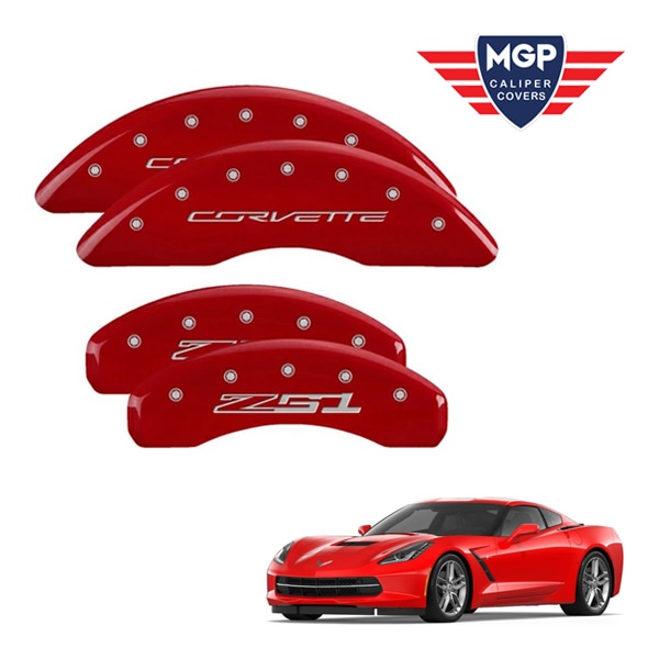 【MGP 正規品】 14-19y シボレー コルベット C7 専用設計 ブレーキ キャリパーカバー レッド コルベット Z51ロゴ アルミ製 13084SZ51RD