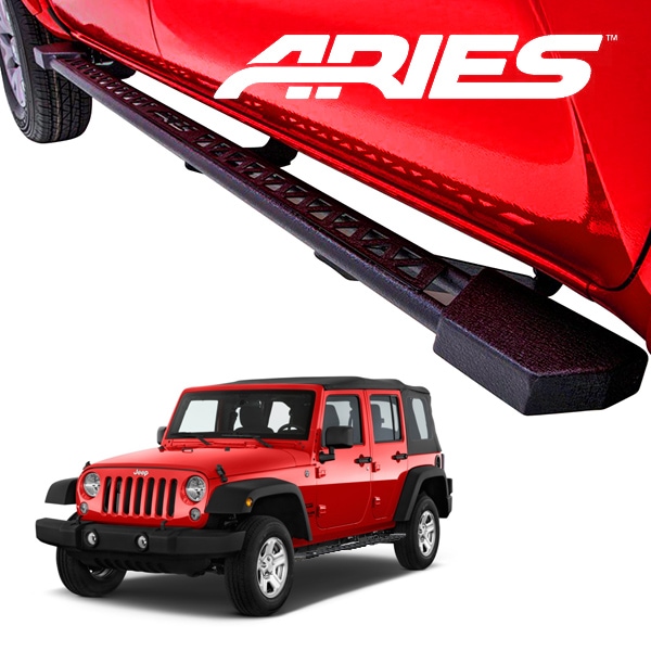 【ARIES 正規品】サイドステップ ラウンド サイドバー 3インチ チューブステップ テクスチャードブラック 2074101 07-18y ジープ JK ラングラー (4ドア)