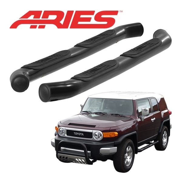 【ARIES 正規品】 スチール サイドステップ ラウンド サイドバー 3インチ チューブステップ セミ・ブラックパウダーコーティング+Eコート仕上げ トヨタ FJクルーザー GSJ150W 全年式対応