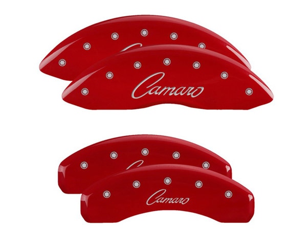 【MGP 正規品】 10-15y シボレー カマロ 専用設計 ブレーキ キャリパーカバー レッド カマロロゴ筆記体 アルミ製 14033SCCSRD
