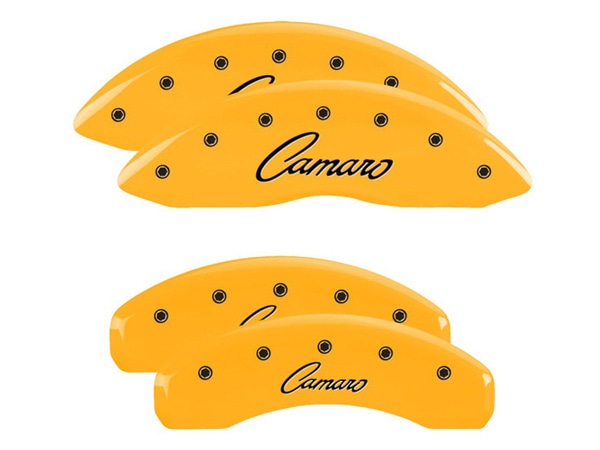 【MGP 正規品】 10-15y シボレー カマロ 専用設計 ブレーキ キャリパーカバー イエロー カマロロゴ筆記体 アルミ製 14033SCCSYL