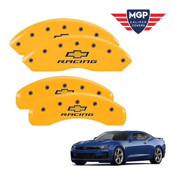 【MGP 正規品】 16-21y シボレー カマロ 専用設計 ブレーキ キャリパーカバー イエロー Chevy Racingロゴ アルミ製 14240SBOWYL