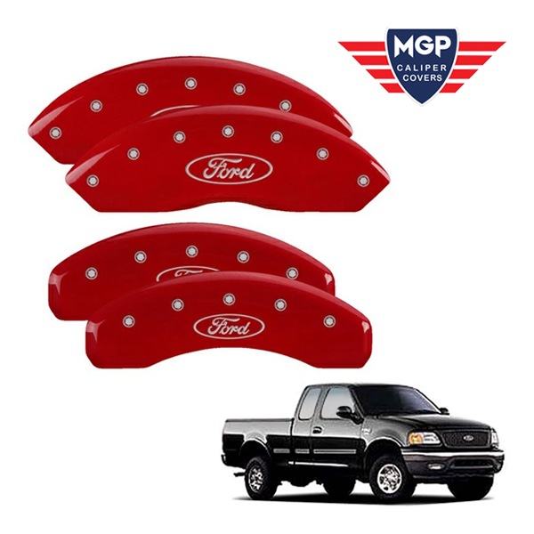 【MGP 正規品】 97-04y フォード F-150 専用設計 ブレーキ キャリパーカバー レッド フォードオーバルロゴ アルミ製 10022SFRDRD