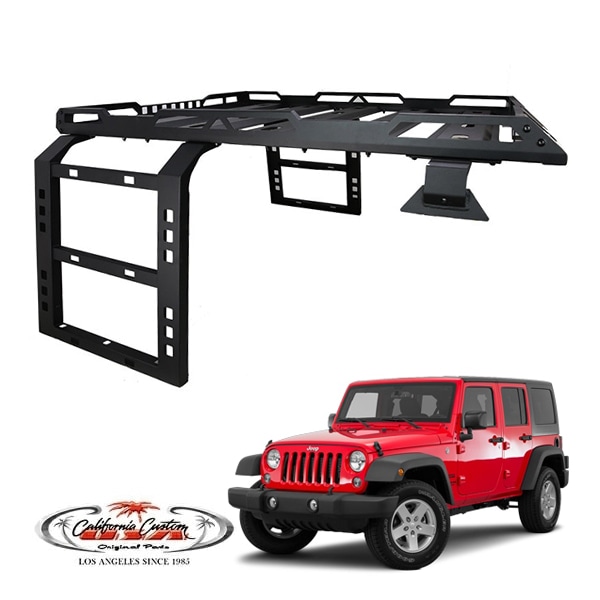 カリフォルニアカスタム ジープ JK ラングラー アンリミテッド 4ドア 純正ハードトップ車 サイドラダー付 ルーフラック クロスバー ベースキャリア ルーフキャリア ブラック マンガン鋼