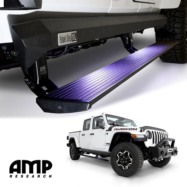 【AMP RESEARCH 正規品】ジープ JT グラディエーター Gladiator 電動 サイドステップ パワーステップ 電動格納 パワーランニングボード パウダーコーティング LEDライト付 POWER STEP XL 77135-01A