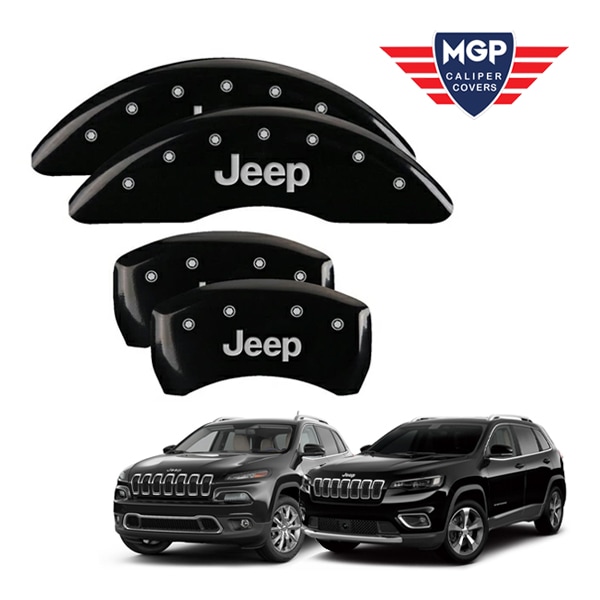 【MGP 正規品】 14-21y ジープ チェロキー KL 専用設計 ブレーキ キャリパーカバー ブラック Jeepロゴ アルミ製 42012SJEPBK 1台分 セット