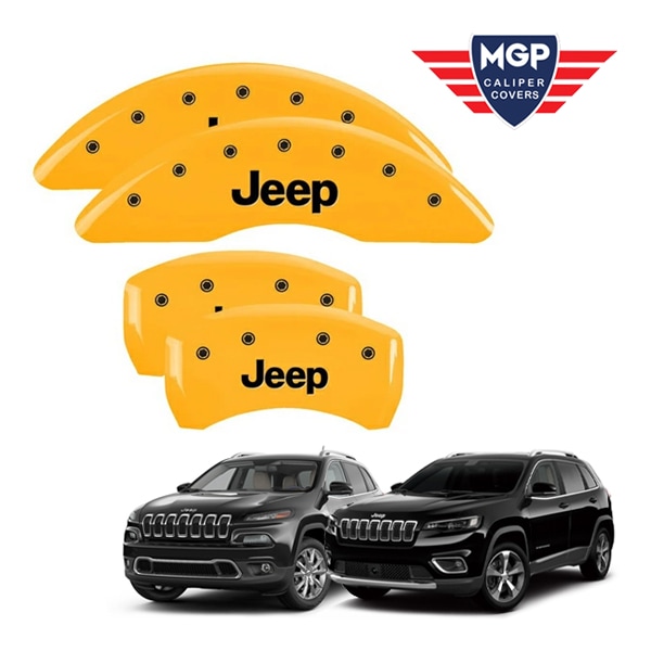 【MGP 正規品】 14-21y ジープ チェロキー KL 専用設計 ブレーキ キャリパーカバー イエロー Jeepロゴ アルミ製 42012SJEPYL 1台分 セット