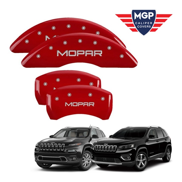 【MGP 正規品】 14-21y ジープ チェロキー KL 専用設計 ブレーキ キャリパーカバー レッド MOPARロゴ アルミ製 42012SMOPRD 1台分 セット