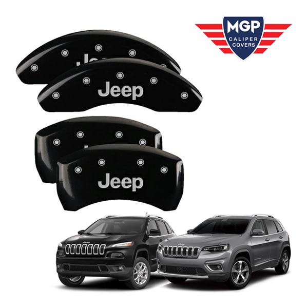 【MGP 正規品】 14-21y ジープ チェロキー KL 専用設計 ブレーキ キャリパーカバー ブラック Jeepロゴ アルミ製 42013SJEPBK 1台分 セット