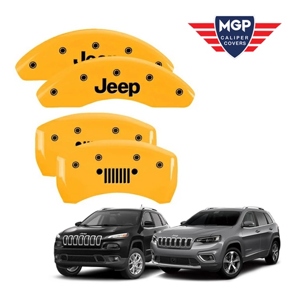 【MGP 正規品】 14-21y ジープ チェロキー KL 専用設計 ブレーキ キャリパーカバー イエロー Jeep ジープグリルロゴ アルミ製 42013SJPLYL