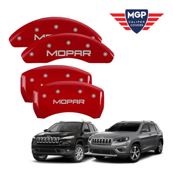 【MGP 正規品】 14-21y ジープ チェロキー KL 専用設計 ブレーキ キャリパーカバー レッド MOPARロゴ アルミ製 42013SMOPBK 1台分 セット