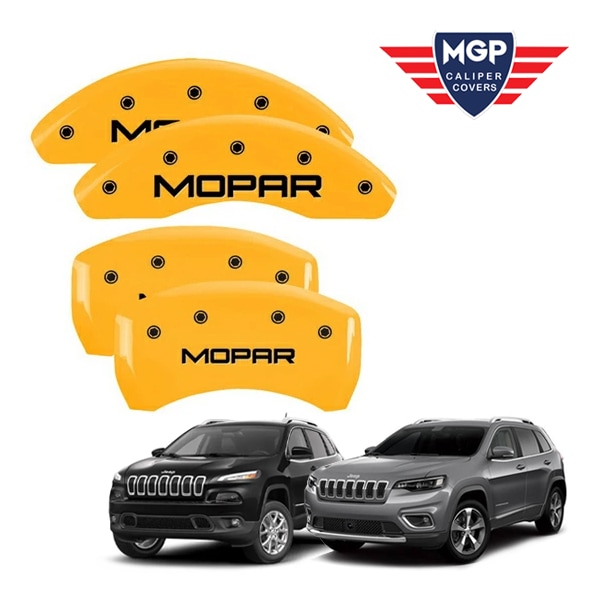 【MGP 正規品】 14-21y ジープ チェロキー KL 専用設計 ブレーキ キャリパーカバー イエロー MOPARロゴ アルミ製 42013SMOPYL 1台分 セット