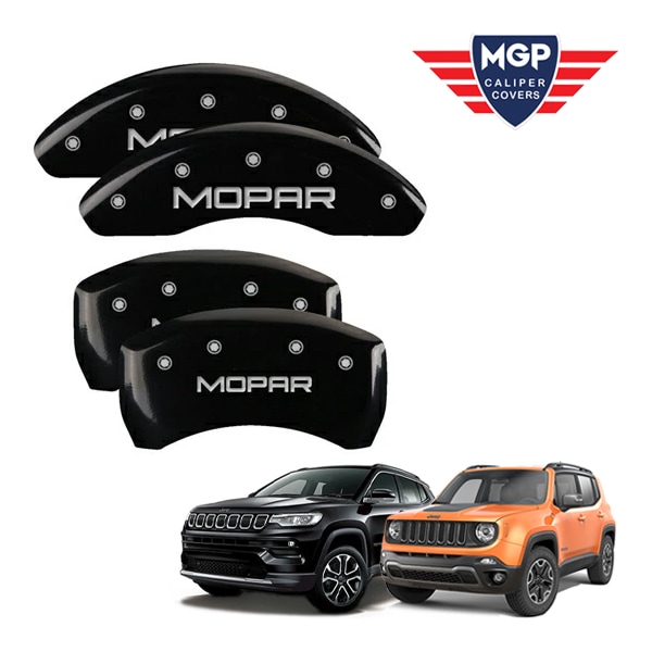 【MGP 正規品】 ジープ 15-17y レネゲート 18-21y コンパス 専用設計 ブレーキ キャリパーカバー ブラック MOPARロゴ アルミ製 42016SMOPBK