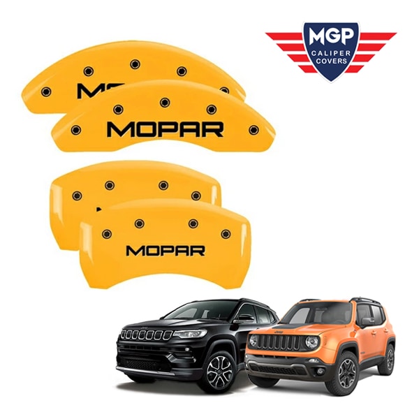 【MGP 正規品】 ジープ 15-17y レネゲート 18-21y コンパス 専用設計 ブレーキ キャリパーカバー イエロー MOPARロゴ アルミ製 42016SMOPYL
