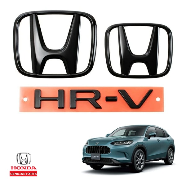 USホンダ純正 Hマーク+HR-Vエンブレム フロントエンブレム ボンネットエンブレム リアエンブレム ゲートエンブレム 前後セット 3PC グロスブラック 両面テープ ホンダ HR-V ZR-V RZ系