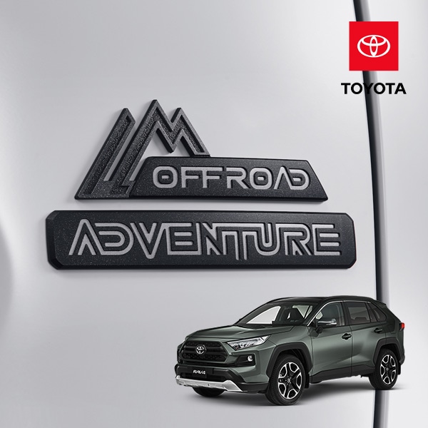 USトヨタ純正 リアエンブレム ADVENTURE + OFFROAD 上下セット ゲートエンブレム アドベンチャーグレード用 ツヤあり 文字部分シルバー 両面テープ トヨタ RAV4 50系