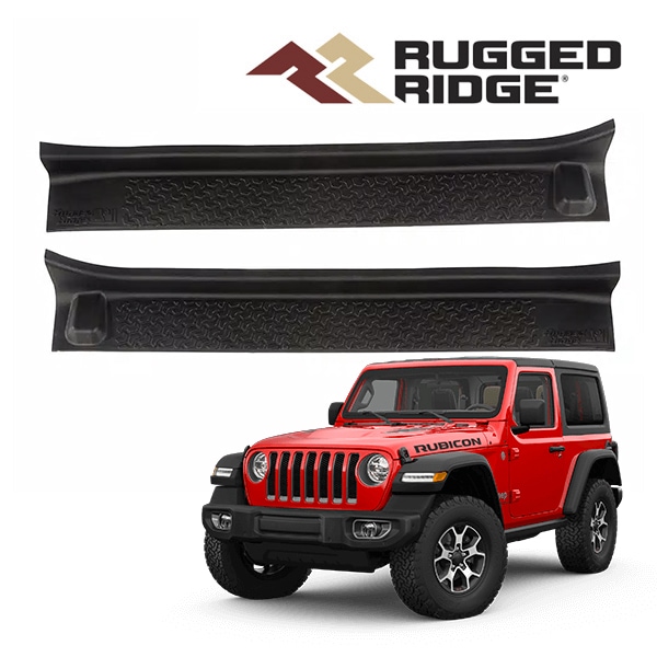 【RUGGED RIDGE 正規品】 ジープ JL ラングラー 2ドア ドアシルプロテクター スカッフプレート ロゴ入 フロント 左右分 2枚セット ドアシルプレート ドアシルガード モール 保護 ラギッドリッジ 