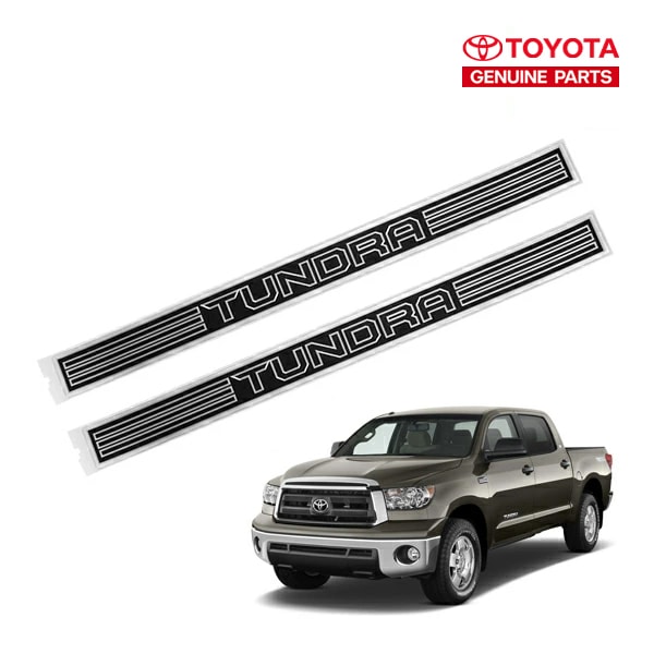 USトヨタ純正 シルプレート フロント リア 2枚セット ドアシル サイドシルプレート プロテクター TUNDRA ロゴ入 ブラック シルバー 樹脂製 07-19y トヨタ タンドラ クルーマックス