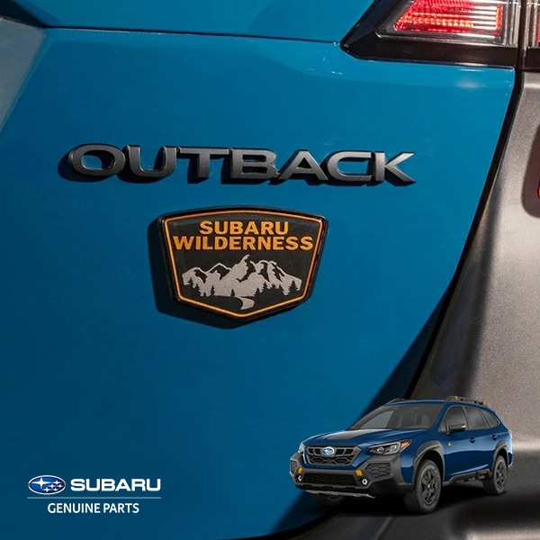 USスバル純正 SUBARU レガシィ アウトバック BT系 令和3年12月-令和7年8月 リアエンブレム OUTBACK + WILDERNESSロゴ マットブラック  両面テープ リアゲート テールゲート US仕様 北米仕様 USDM