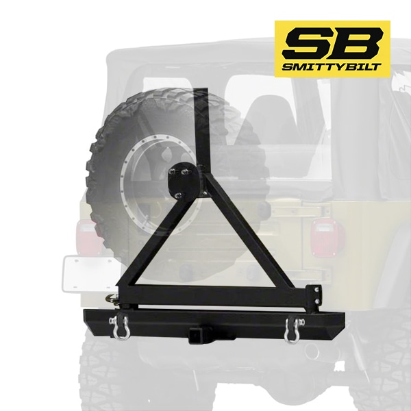 【Smittybilt 正規品】SRCクラシック リアバンパー タイヤレシーバー 2インチ角ヒッチレシーバー Dリングマウント付 ブラックテクスチャー76651D ジープ CJ/TJ/YJラングラー スミッティービルト