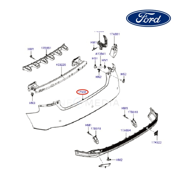 【FORD/フォード純正品】 バンパーフェース リア 12-14y フォーカス BM5Z17906BB