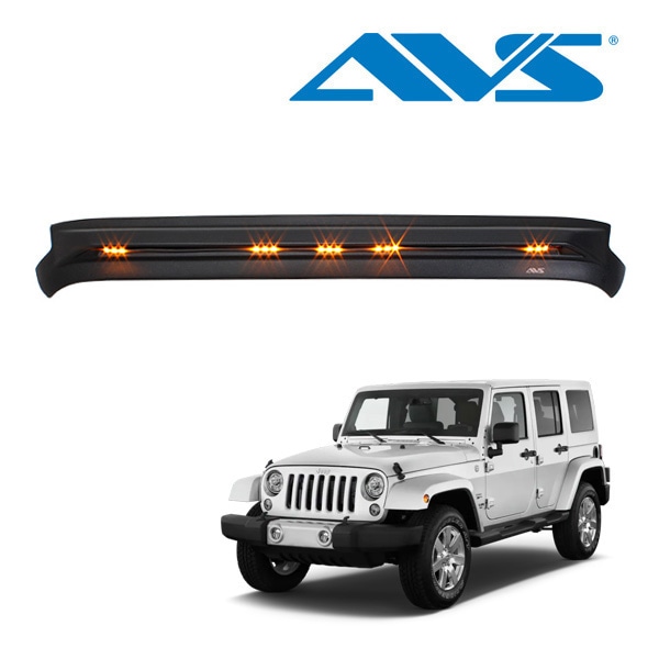 【AVS 正規品】AEROSKIN エアロスキン バグガード LEDライト付 ロゴ入 テクスチャードブラック ボンネットガード フードプロテクター ボンネットプロテクター ジープ JK ラングラー