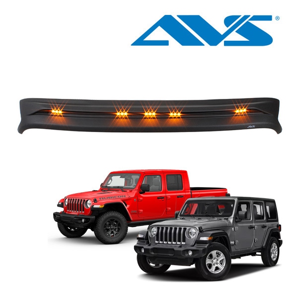 【AVS 正規品】AEROSKIN エアロスキン バグガード LEDライト付 ロゴ入 テクスチャードブラック ボンネットガード フードプロテクター ボンネットプロテクター ジープ JL ラングラー JT グラディエーター