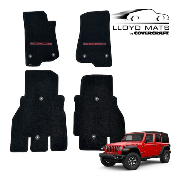 【LLOYD MAT 正規品】Ultimatタイプ フロアマット カーペット ブラック フロント&セカンドシート 1台分 4枚セット RUBICON ロゴ入 フック穴有り ジープ JL ラングラー 4ドア 左ハンドル/右ハンドル共通 ロイドマット
