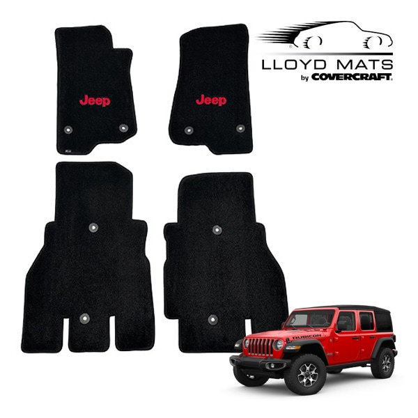 【LLOYD MAT 正規品】Ultimatタイプ フロアマット カーペット ブラック フロント&セカンドシート 1台分 4枚セット JEEP ロゴ入 フック穴有り ジープ JL ラングラー 4ドア 左ハンドル/右ハンドル共通 ロイドマット
