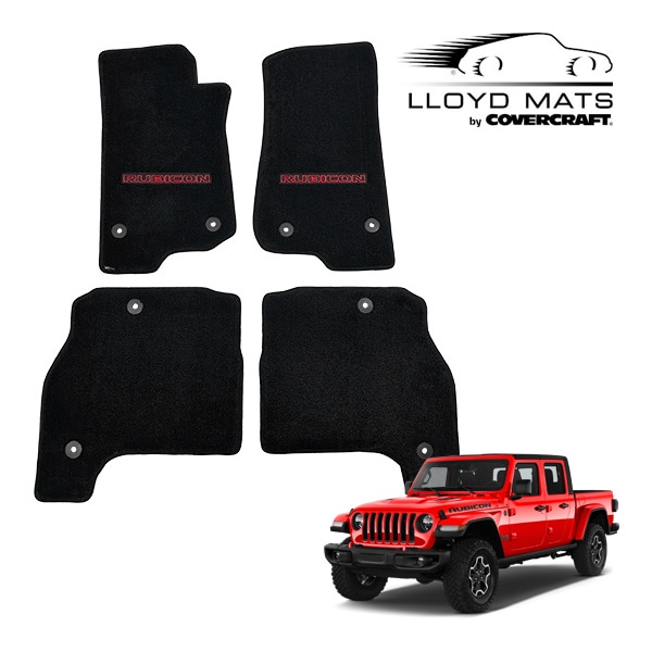 【LLOYD MAT 正規品】Ultimatタイプ フロアマット カーペット ブラック フロント&セカンドシート 1台分 4枚セット RUBICON ロゴ入 フック穴有り ジープ JT グラディエーター 左ハンドル/右ハンドル共通 ロイドマット