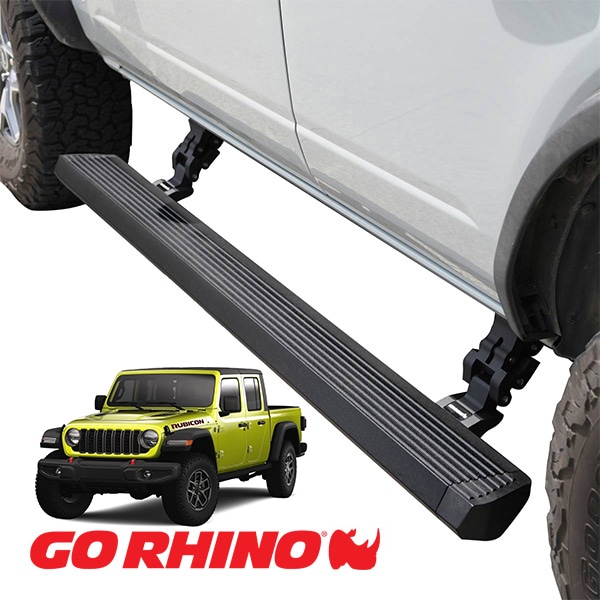 【GO RHINO 正規品】ジープ JT グラディエーター E1 エレクトリック 電動 サイドステップ パワーステップ 電動格納 パワーランニングボード プロテクティブBDコート 20451687T アルミ製 LEDライト付 ツインモーター採用